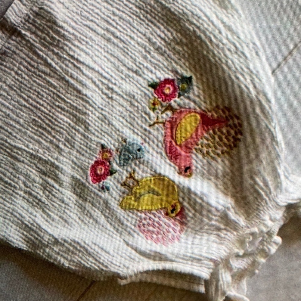 Bird flower embroidery charming blouse